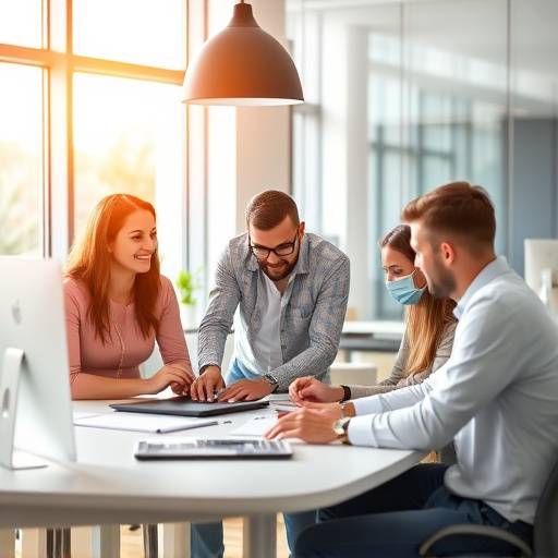 Immagine di un team di lavoro collaborativo in un ufficio luminoso
