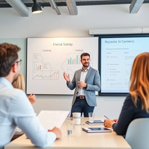 Un consulente che presenta una strategia aziendale a un team