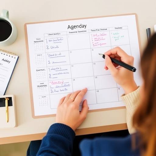 Una persona che pianifica la propria giornata con un'agenda